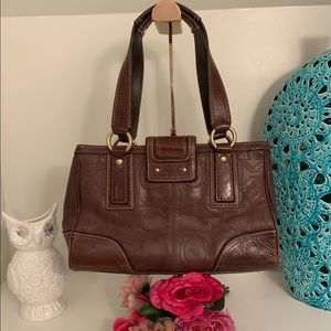 Vintage Coach Hampton 11320 Embossed “C” Logo mahogany Leather Satchel